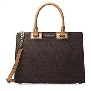 Michael Kors Quinn brown logo satchel.  NWT